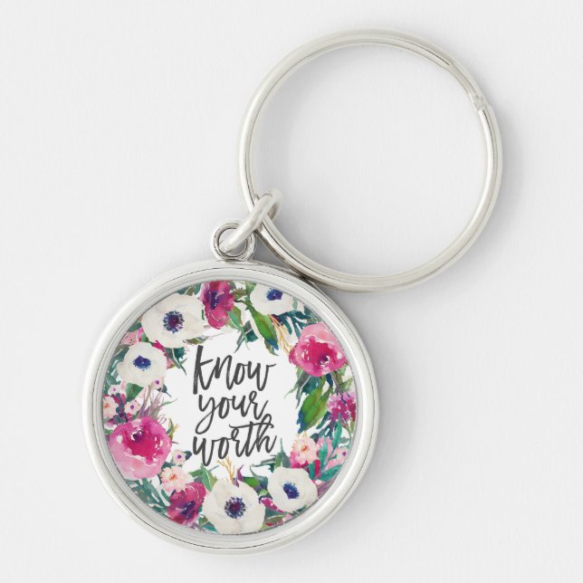 Know Your Worth, Inspirational Affirmation quote Keychain (Front)