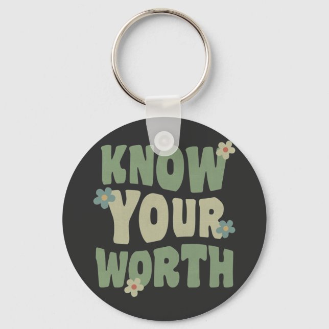 know your worth vintage groovy quote keychain (Front)