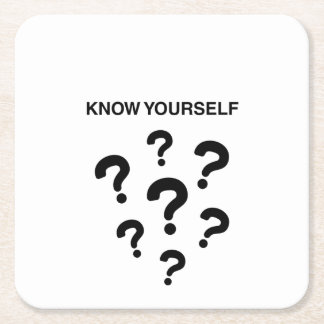 “KNOW YOURSELF” motivational bold text tee design Square Paper Coaster