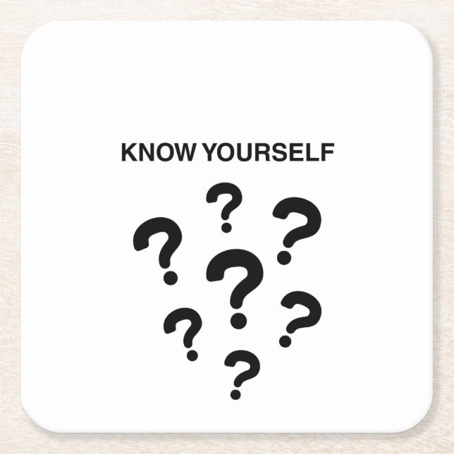 “KNOW YOURSELF” motivational bold text tee design Square Paper Coaster (Front)