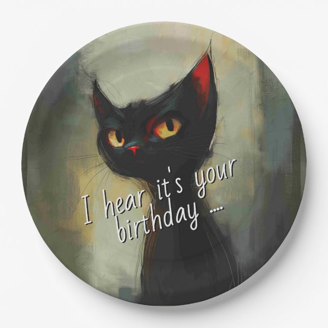  Knowing Black Ninja Cat Birthday Paper Plates (Front)