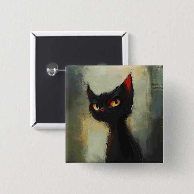  Knowing Black Ninja Cat  Button (Front & Back)