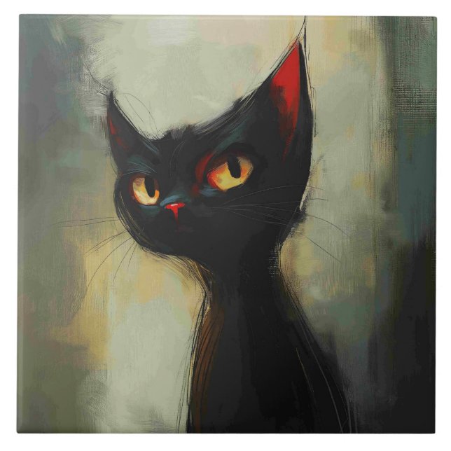  Knowing Black Ninja Cat  Ceramic Tile (Front)