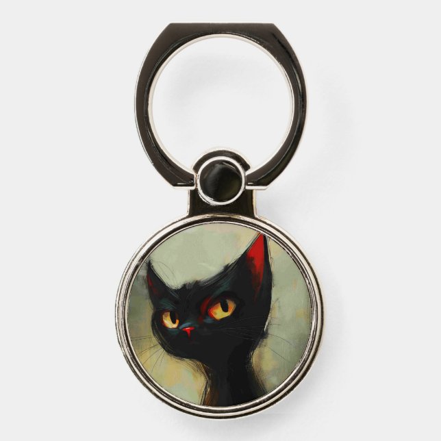  Knowing Black Ninja Cat  Phone Ring Stand (Front)