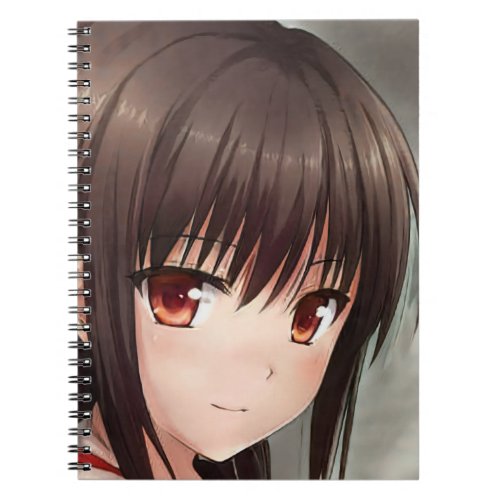 Knowing smile anime girl cute brunette amber eyes notebook