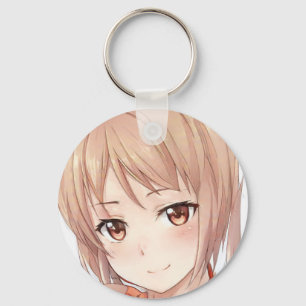 Knowing smile brown hair eyes anime girl manga keychain
