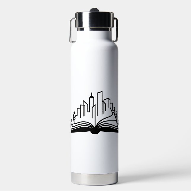 Knowledge builds cities book  water bottle (Front)