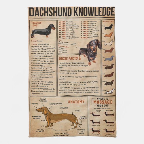 Knowledge Dachshund Wiener Dog Kitchen Towel