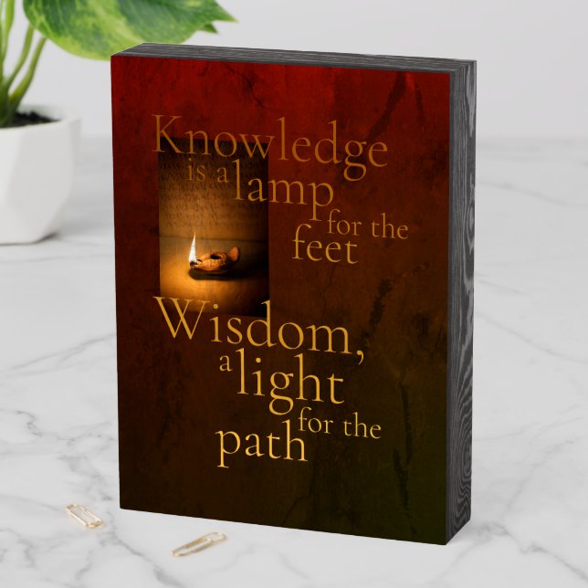Knowledge Is a Lamp Wooden Box Sign (In Situ Vertical)