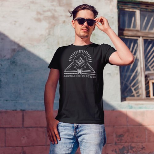 Knowledge is Power White Glitter Geometric Design T_Shirt