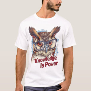 Knowledge is Power" Wise Owl Glasses Design T-Shirt