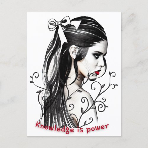 Knowledge is power Woman sketch with red lipstick  Postcard