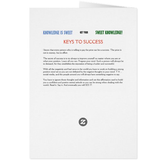 KNOWLEDGE IS SWEET AFFIRMATION CARD (Back)