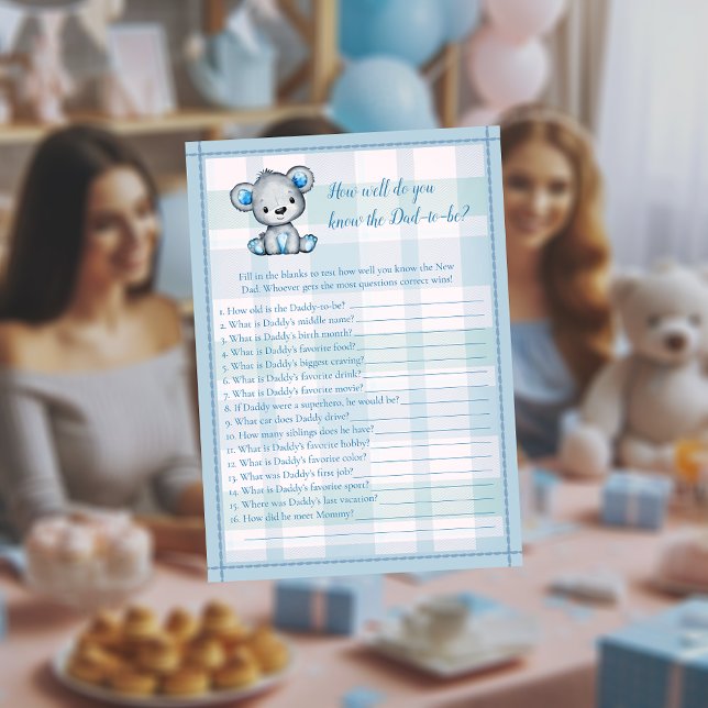 Knows Daddy Best Cute Gray Bear Boy Shower Game Invitation (Creator Uploaded)