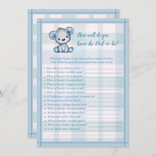 Knows Daddy Best Cute Gray Bear Boy Shower Game Invitation