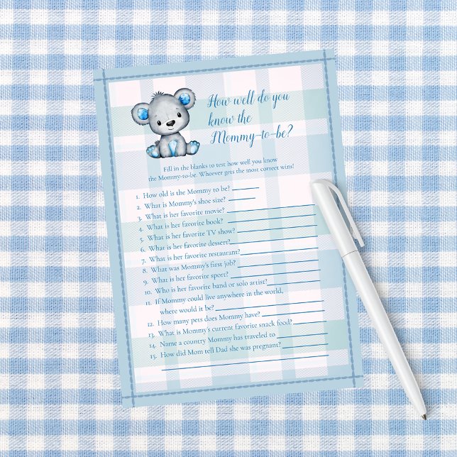 Knows Mommy Best Cute Gray Bear Boy Shower Game Invitation (Creator Uploaded)