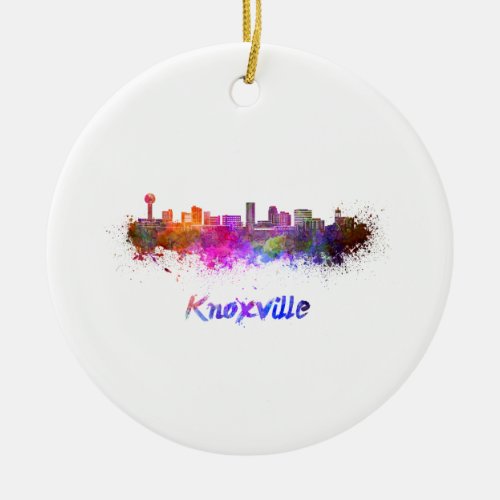 Knoxville skyline in watercolor ceramic ornament