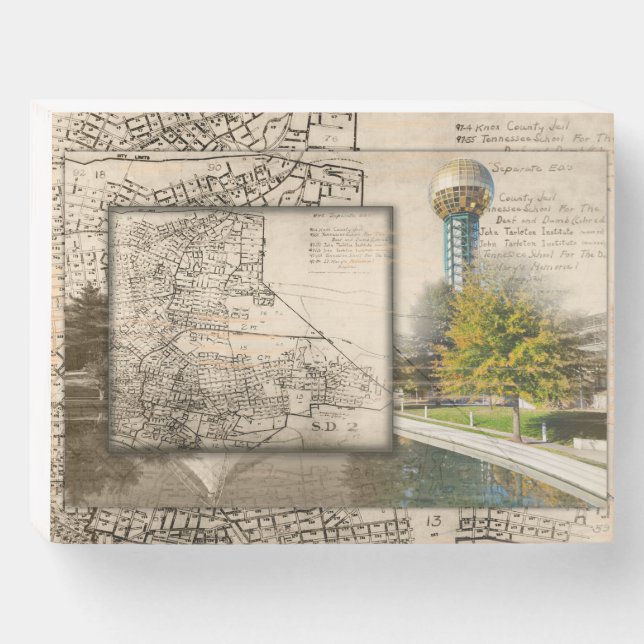 Knoxville Sunsphere Map Wooden Box Sign (Front Horizontal)