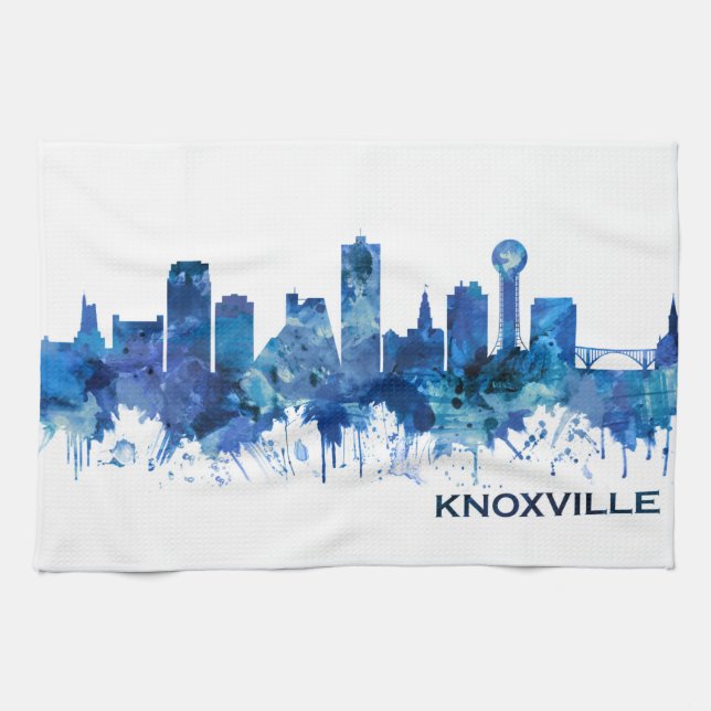 Knoxville Tennessee Skyline Blue Kitchen Towel (Horizontal)