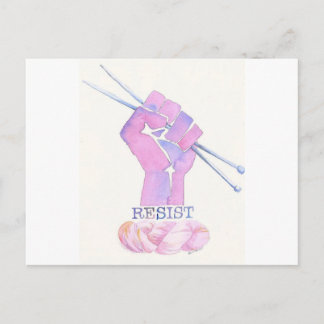 Kntting power fist with RESIST Postcard