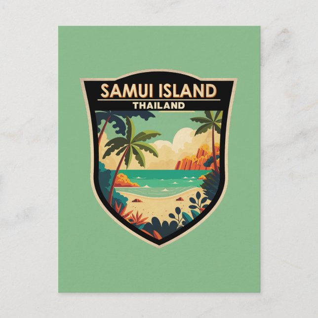 Ko Samui Island Thailand Travel Art Badge Postcard (Front)