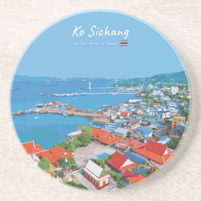Ko Sichang, Thailand - Vibrant Harbor View Coaster (Front)
