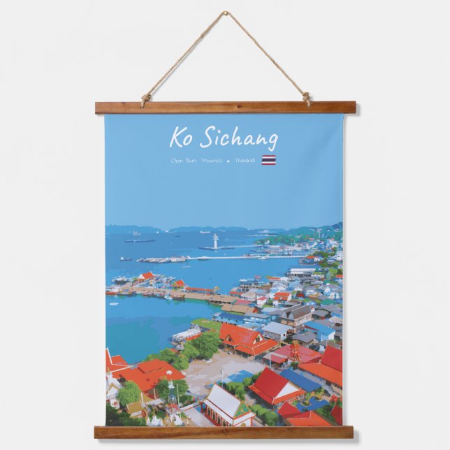 Ko Sichang, Thailand - Vibrant Harbor View Hanging Tapestry (Front)