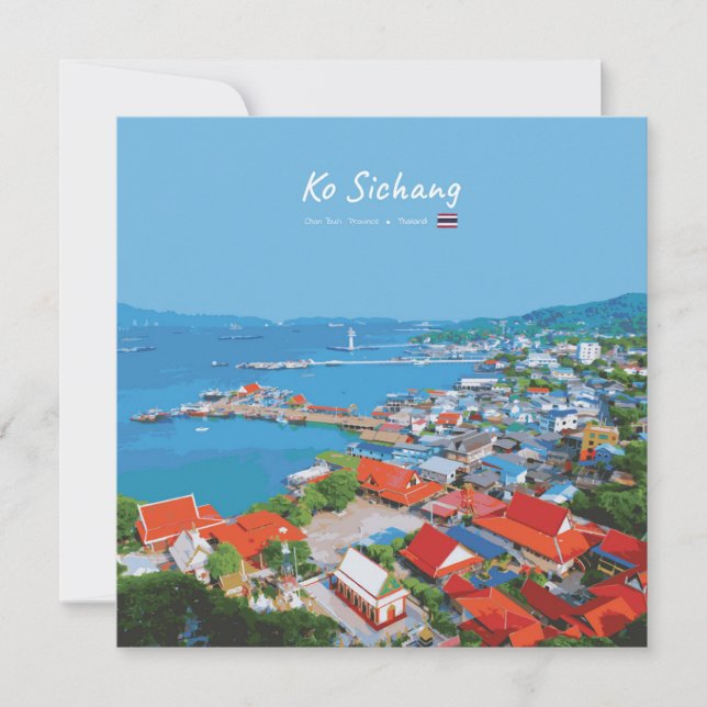 Ko Sichang, Thailand - Vibrant Harbor View Invitation (Front)