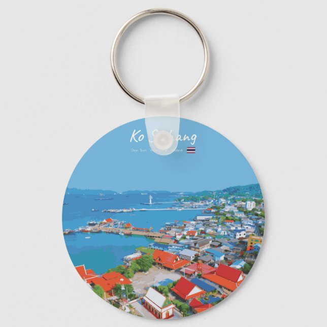Ko Sichang, Thailand - Vibrant Harbor View Keychain (Front)