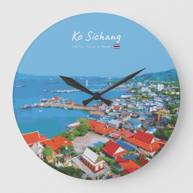 Ko Sichang, Thailand - Vibrant Harbor View Large Clock (Front)