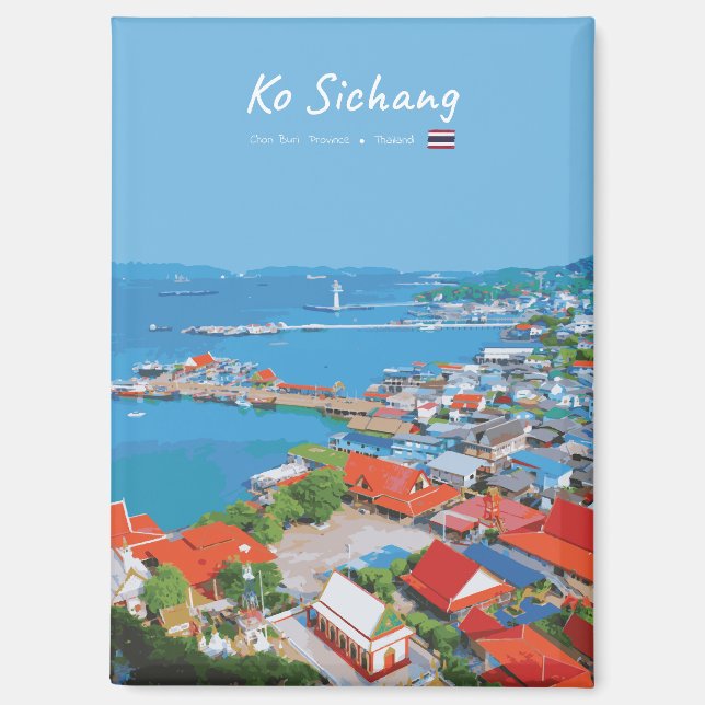 Ko Sichang, Thailand - Vibrant Harbor View Magnet (Front)
