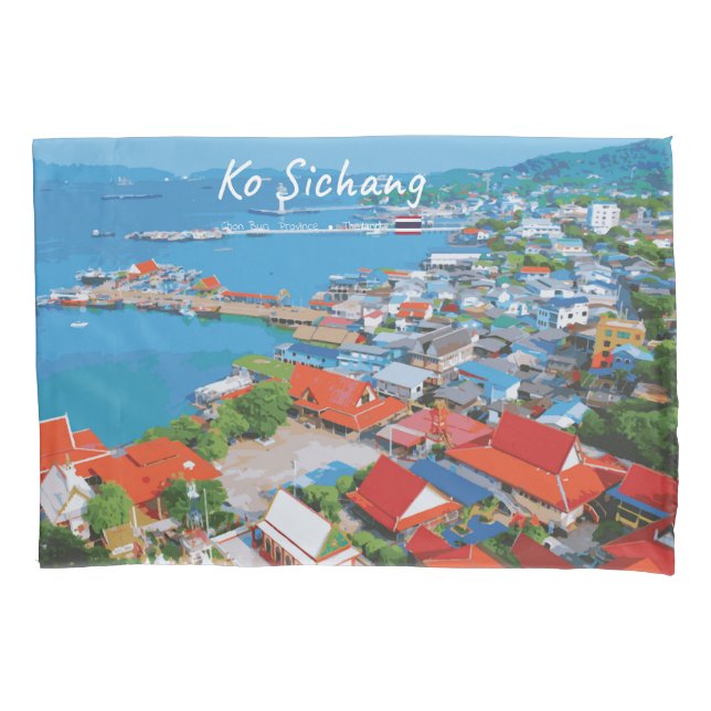 Ko Sichang, Thailand - Vibrant Harbor View Pillow Case (Front-Left)