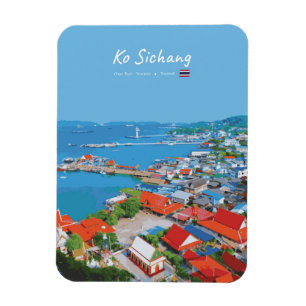 Ko Sichang, Thailand - Vibrant Harbor View Rounded Magnet
