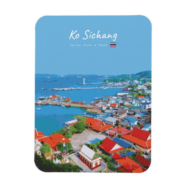 Ko Sichang, Thailand - Vibrant Harbor View Rounded Magnet (Vertical)