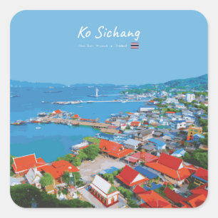 Ko Sichang, Thailand - Vibrant Harbor View Square Sticker