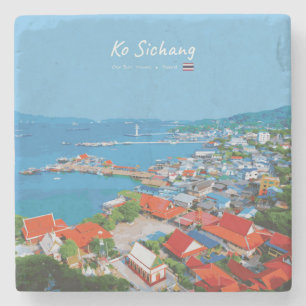 Ko Sichang, Thailand - Vibrant Harbor View Stone Coaster
