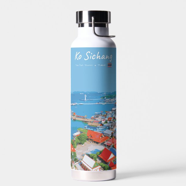 Ko Sichang, Thailand - Vibrant Harbor View Water Bottle (Left)