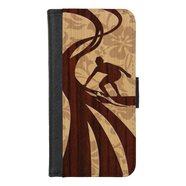 Koa Wood Surfer Surfboard iPhone Wallet Case (Front)