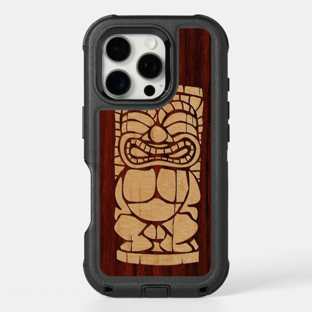 Koa Wood Tiki Ailani Faux Wood Surfboard Otterbox iPhone Case (Back)
