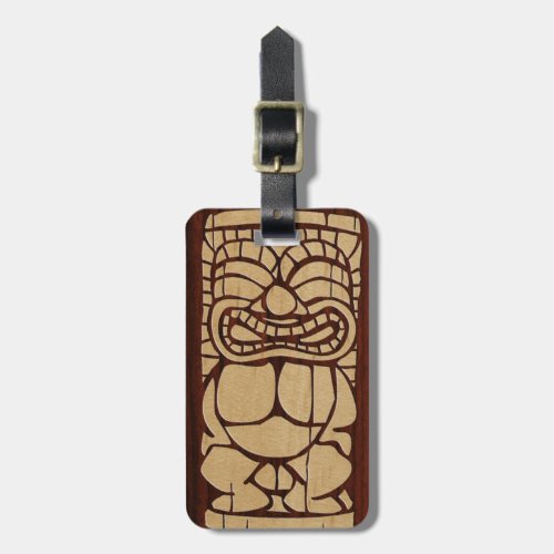 Koa Wood Tiki Ailani Hawaiian Luggage Tags