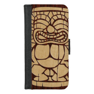Koa Wood Tiki Ailani Surfboard iPhone Wallet Case