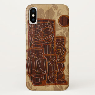 Koa Wood Tiki Sun Faux Wood Surfboard iPhone X Case