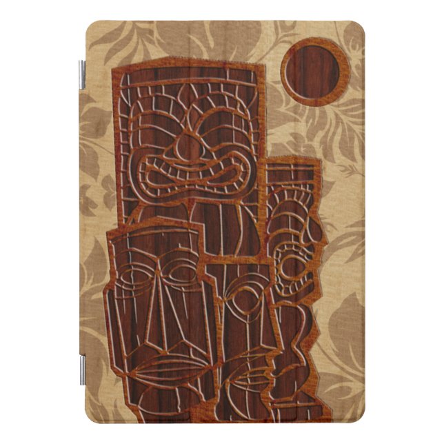 Koa Wood Tiki Sun Surfboard FauxWood iPad Cover (Front)