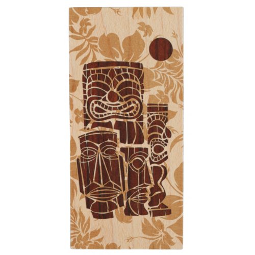 Koa Wood Tiki Sun Surfboard Wood USB Flash Drive