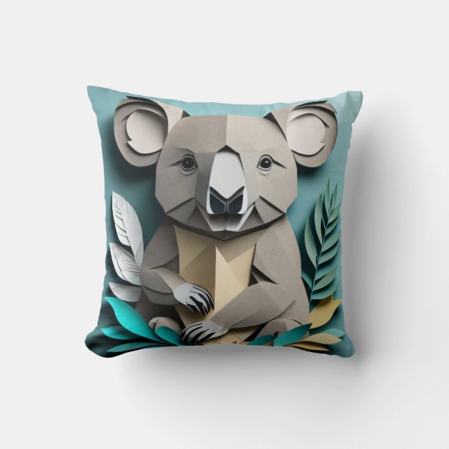 Koala 3D Paper Art Design T-shirt  Throw Pillow (Front)