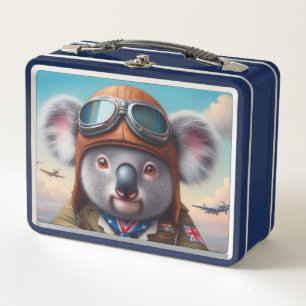 Koala Airplane Pilot Metal Lunch Box