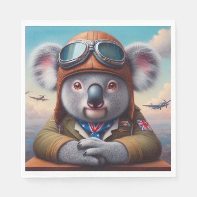 Koala Airplane Pilot Napkins (Front)