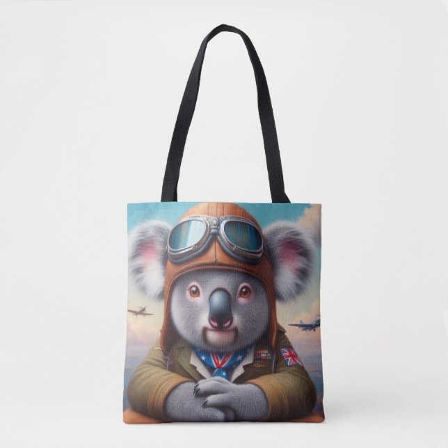 Koala Airplane Pilot Tote Bag (Front)