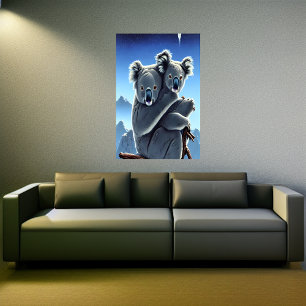 Koala and child in the snowy mountain AI Art Poster