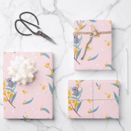 Koala and golden wattle wrapping paper sheets